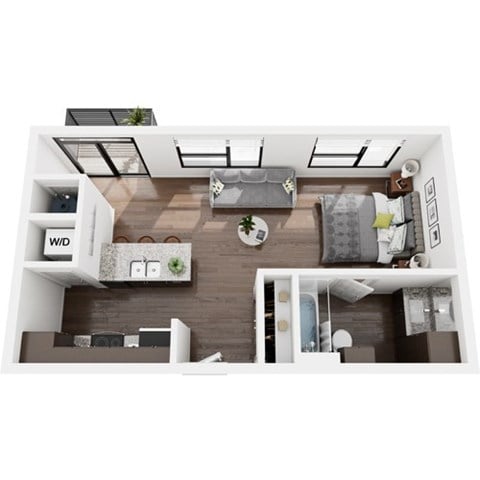 Floor plan for studio, 1 bath, 519 sqft